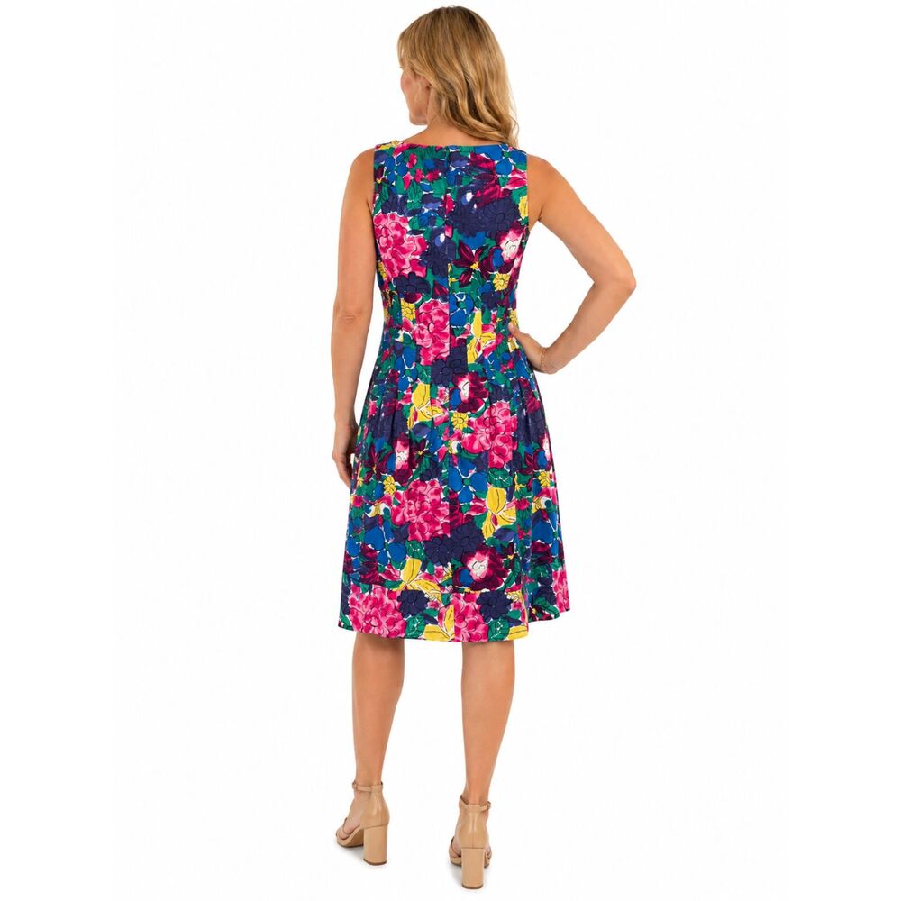 JONES NEW YORK Pleated V-Neck Bright Multicolor Floral Sleeveless Summer Dress 8 - Picture 2 of 8